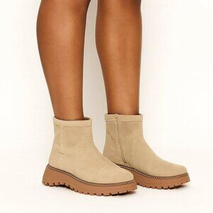 Lucky Brand Suede Ankle Boots | Tan Chunky Sole | Size 6.5 | MSRP $139